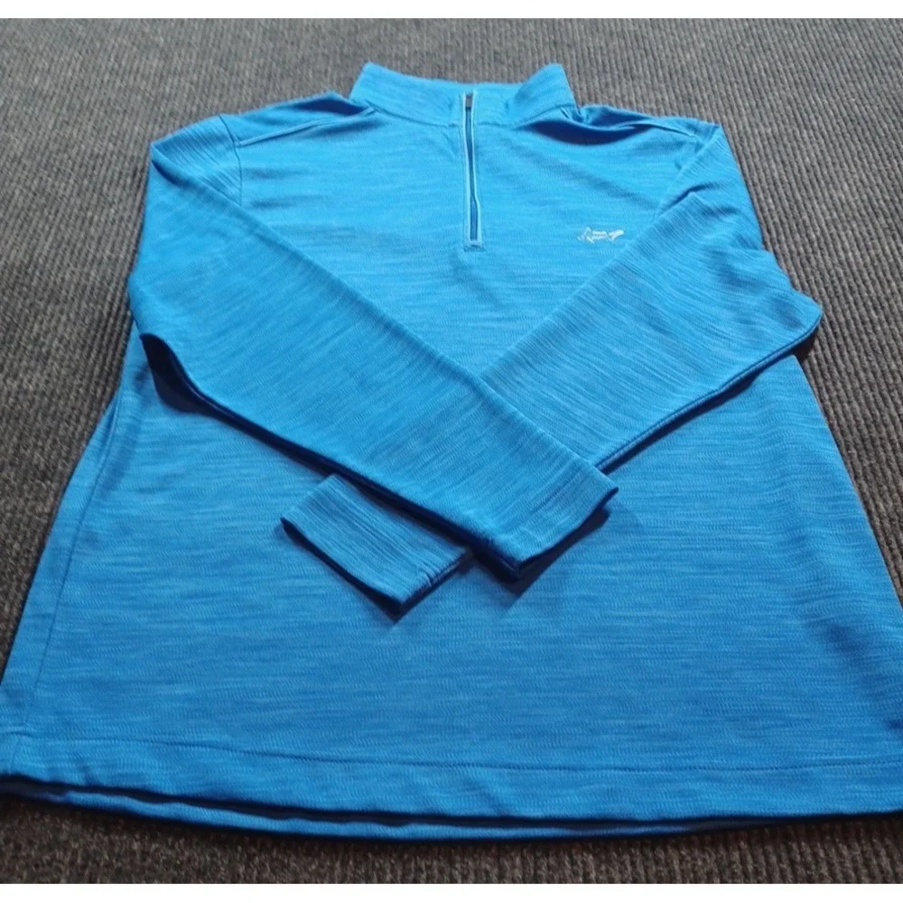 Greg Norman 1/4 Zip Pullover Mens Large Blue Excellent Play Dry Golf Long Sleeve